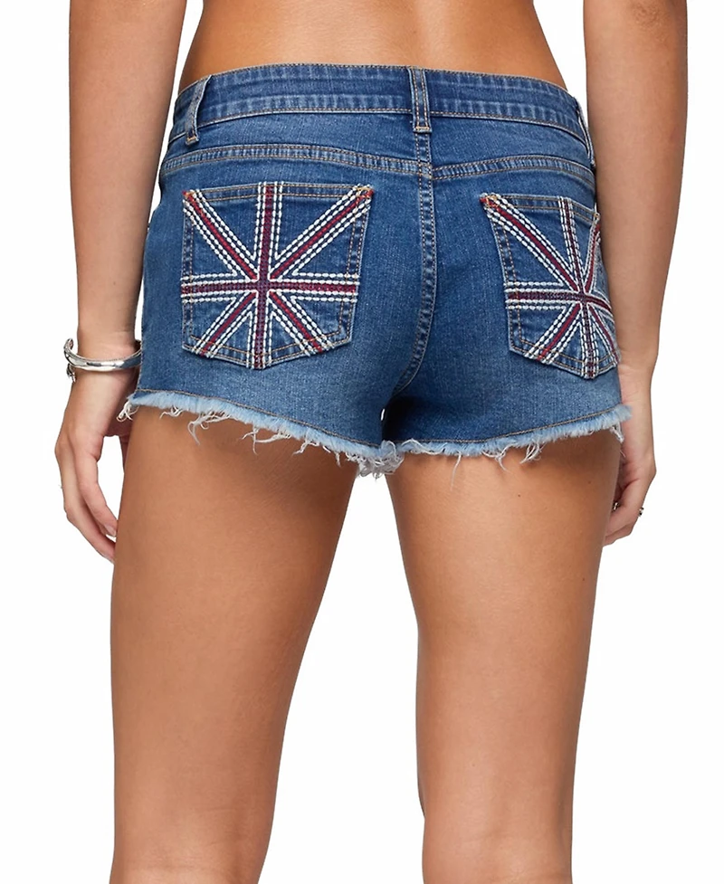 Edikted Women's Union Jack Low Rise Denim Shorts