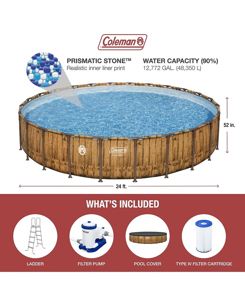 Coleman Power Steel 24' x 52" Metal Frame Round Above Ground Swimming Pool Set
