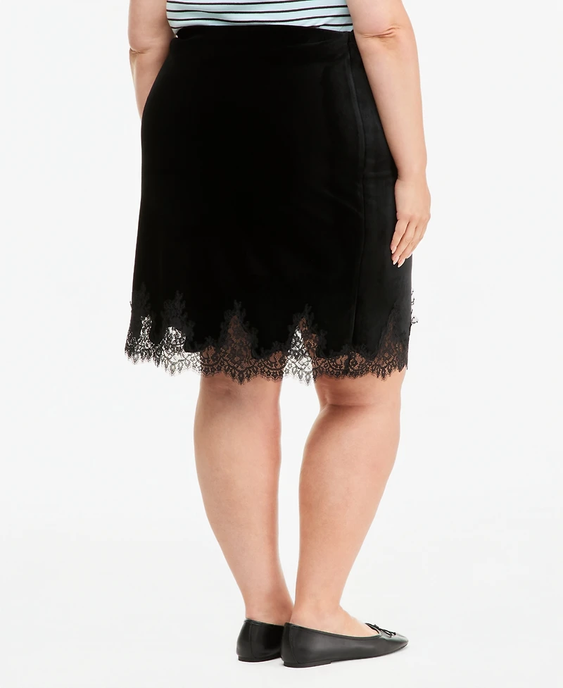 On 34th Trendy Plus Velvet Lace-Hem Skirt, Macy's Exclusive