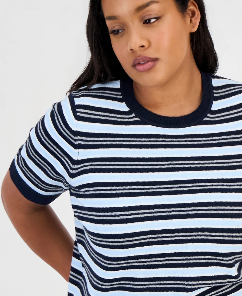 On 34th Trendy Plus Mallory Striped Sweater-Knit T-Shirt, Macy's Exclusive