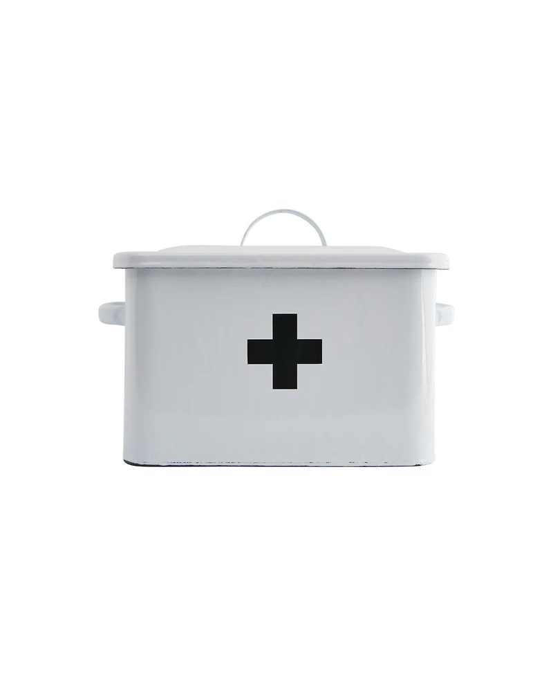 Storied Home Enameled Metal First Aid Box with Lid and Swiss Cross