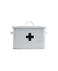 Storied Home Enameled Metal First Aid Box with Lid and Swiss Cross