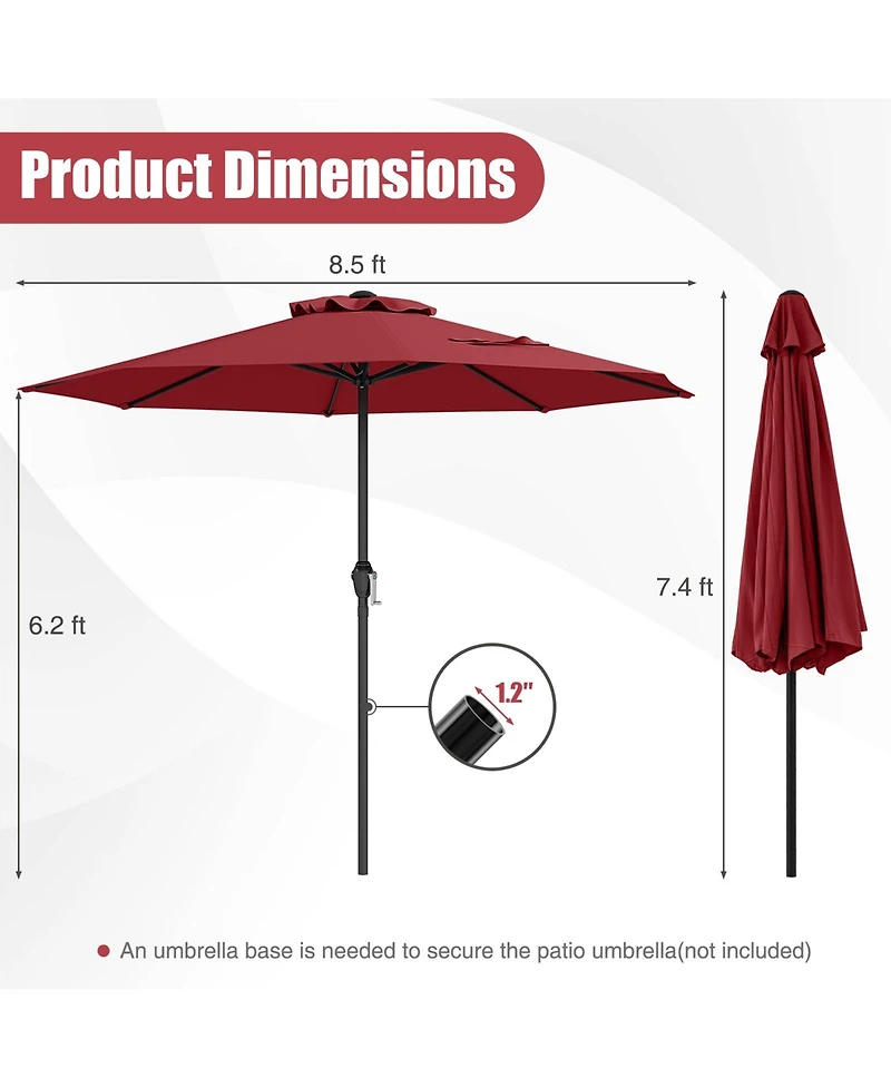 Sugift Outdoor Heavy Duty Market Umbrella with Crank Handle and 8 Sturdy Ribs