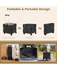 Gouun Foldable Rolling Utility Cart with Cup Holder and 4 Swivel Wheels Bin