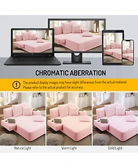 Clihome Luxurious Plush Corduroy Chaise Lounge with 3 Pillows, Convertible Sofa Bed Storage Pocket for Small Spaces, Living Room