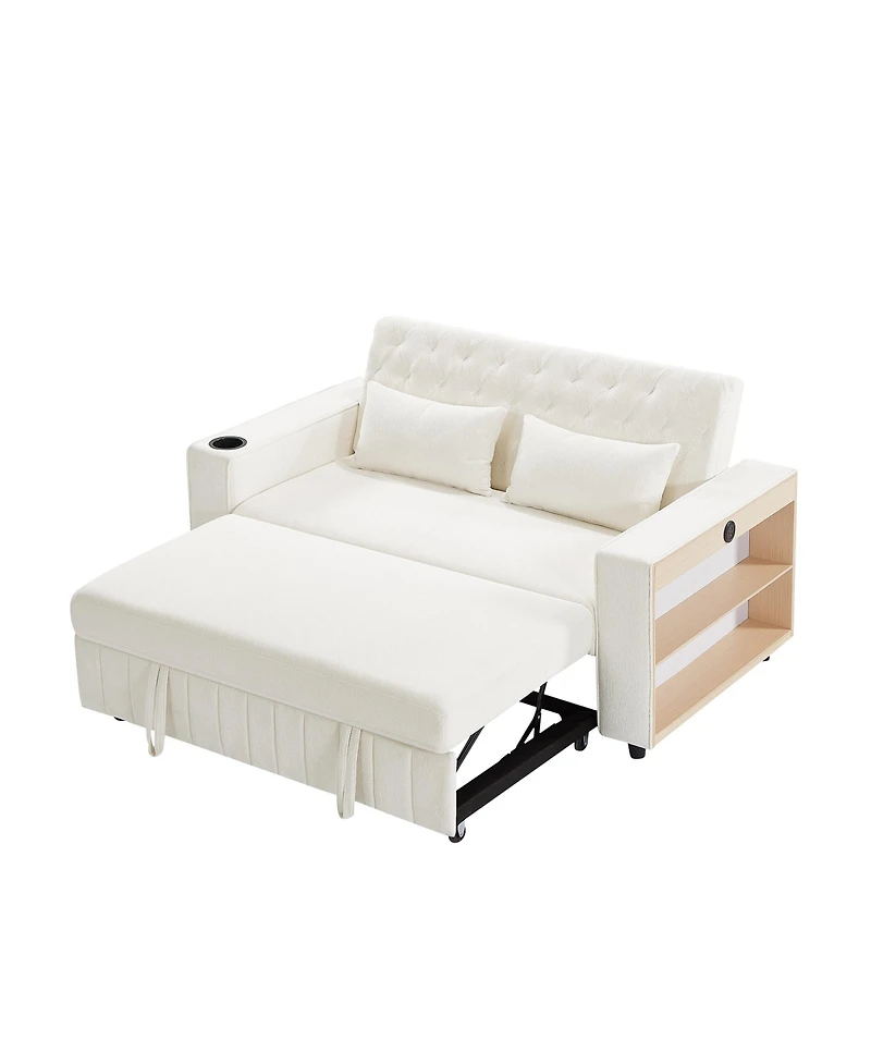 Clihome 61.4" Pull-out Sofa Bed Convertible Couch Loveseat Modern Sleeper with Adjustable Backrest for Living Room