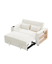 Clihome 61.4" Pull-out Sofa Bed Convertible Couch Loveseat Modern Sleeper with Adjustable Backrest for Living Room