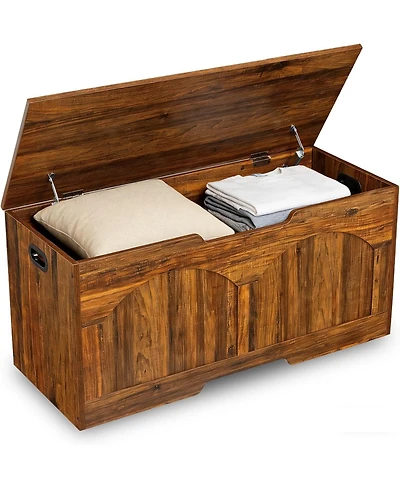 Gaomon 39.3" Retro Wooden Storage Bench - Storage Chest with U-Shaped Cut-Out Pull, Safety Hinge, Supports 300 lbs, Easy Assembly