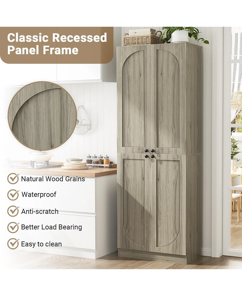 Aheaplus Tall Arch Pantry Cabinet with Doors and Shelves, Wooden Kitchen