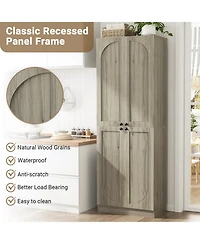 Aheaplus Tall Arch Pantry Cabinet with Doors and Shelves, Wooden Kitchen