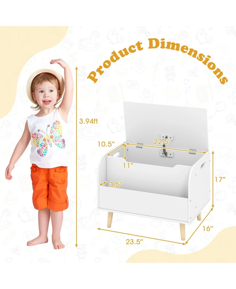 Gouun Kids Wooden Toy Box with Front Bookshelf and Safety Hinge, 23.5 x 16 x 17