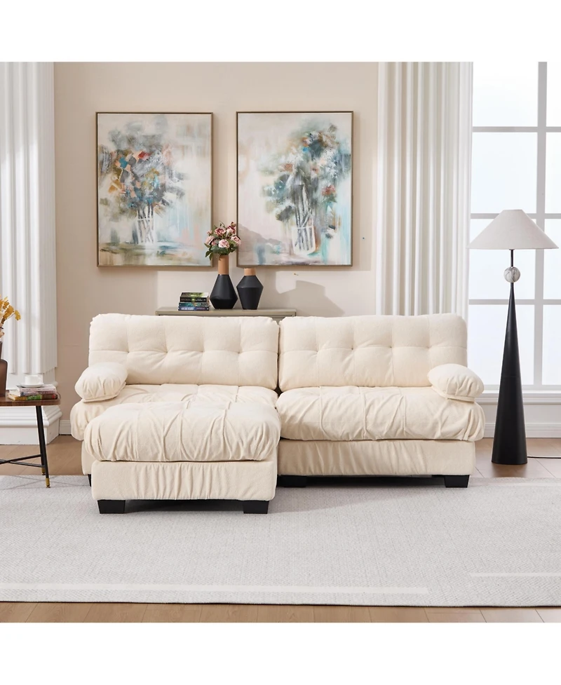 Clihome Modular Sectional Sofa Cloud Couch, Deep Seat L Shaped Couch with Ottoman,Comfy advanced flannelette Loveseat 4 Pillows