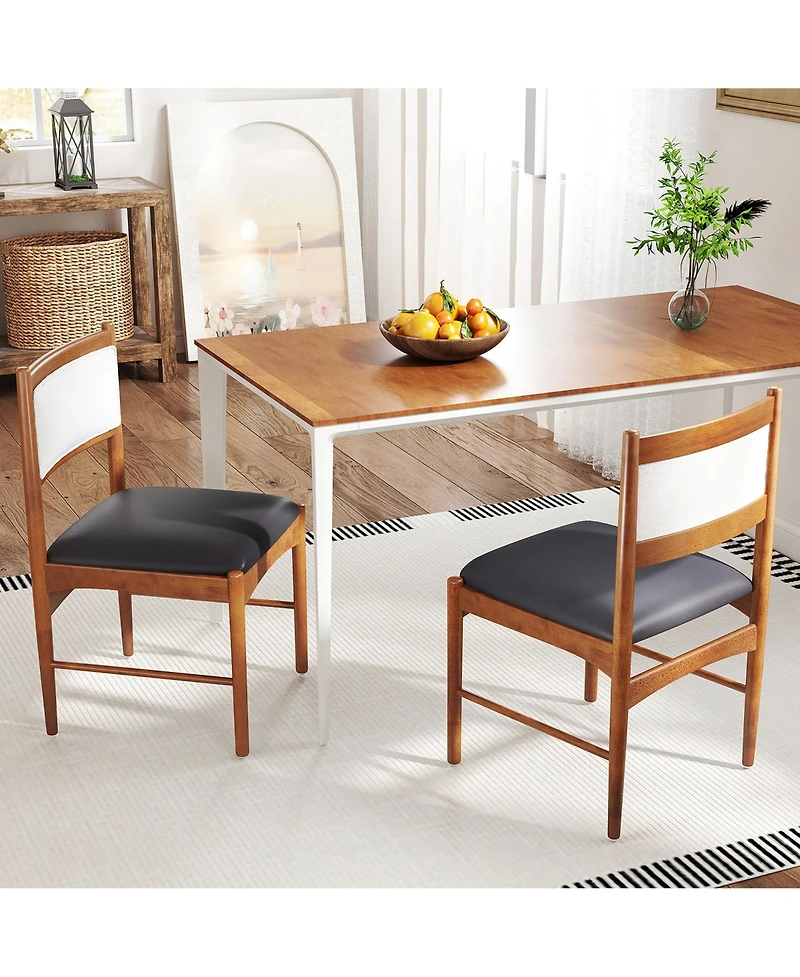 Gymax Wooden Dining Chair Set of 4 w/ Rubber Wood Frame Faux Leather Padded Seat