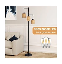 Sofucor 66-inch Modern Floor Lamps With Rattan Shade and Foot Switch