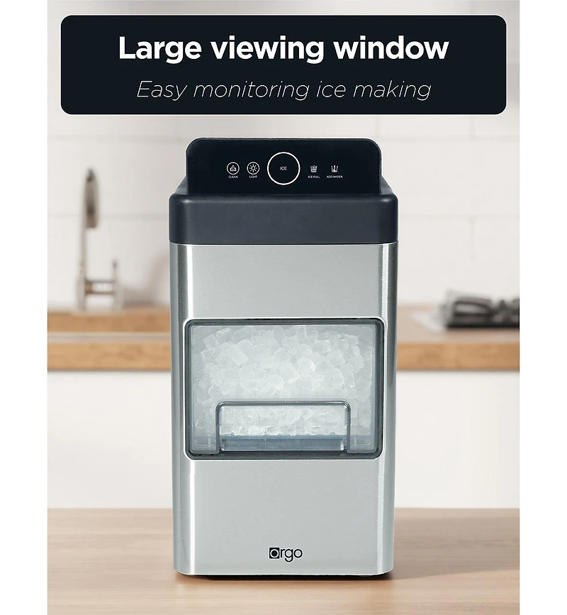 Orgo The Nugget Countertop Ice Maker, Makes 33 lbs. in 24 hours, Nugget Shaped Ice In 2 Sizes, Stainless Steel Ice Maker, Includes Scoop