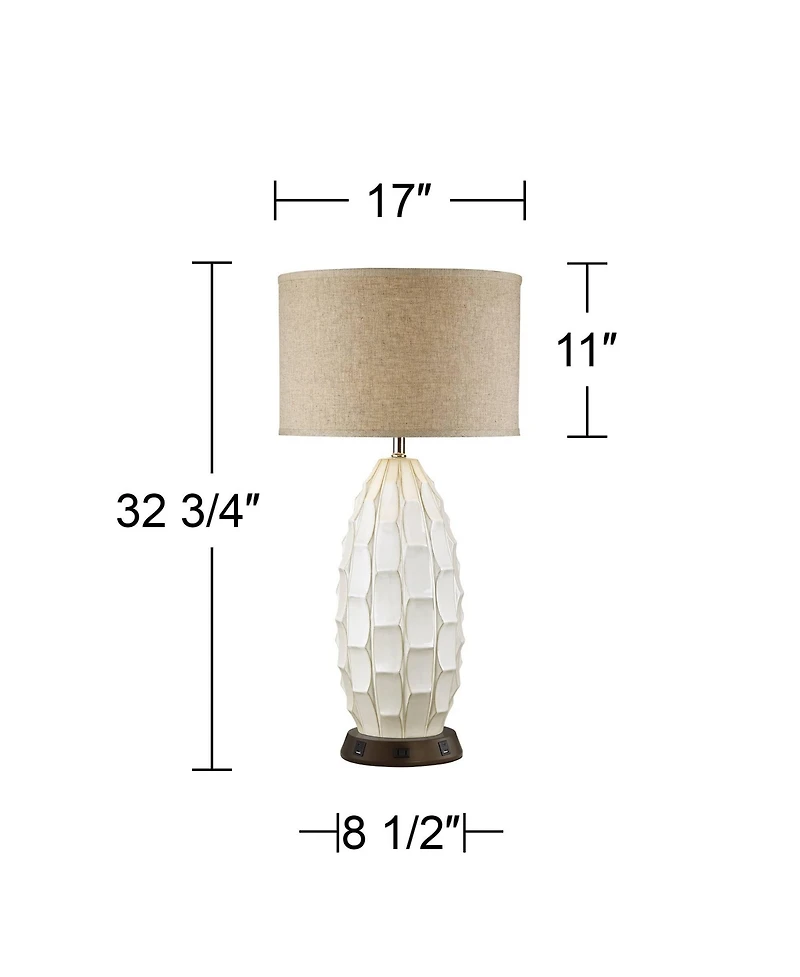 Possini Euro Design Mid Century Coastal Table Lamp with Usb and Ac Power Outlet Workstation Charging Base 32.75" Tall Ceramic Living Room