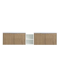 Sillysis Wall Mounted Double Bathroom Vanity with Resin Sinks, Plywood Cabinets and Open Storage for Modern Bathrooms