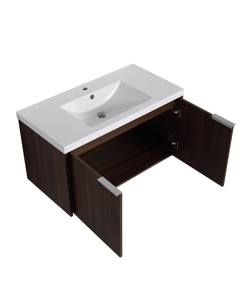 Sillysis Wall Mounted Double Bathroom Vanity with Resin Sinks, Plywood Cabinets and Open Storage for Modern Bathrooms