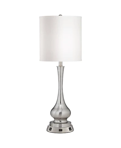 Possini Euro Design Modern Table Lamp 32" Tall Brushed Nickel with Usb and Ac Power Outlet Workstation Base Shade for Bedroom Living Room House