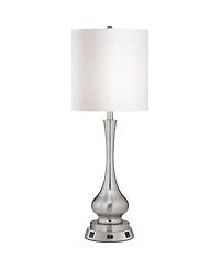 Possini Euro Design Modern Table Lamp 32" Tall Brushed Nickel with Usb and Ac Power Outlet Workstation Base Shade for Bedroom Living Room House