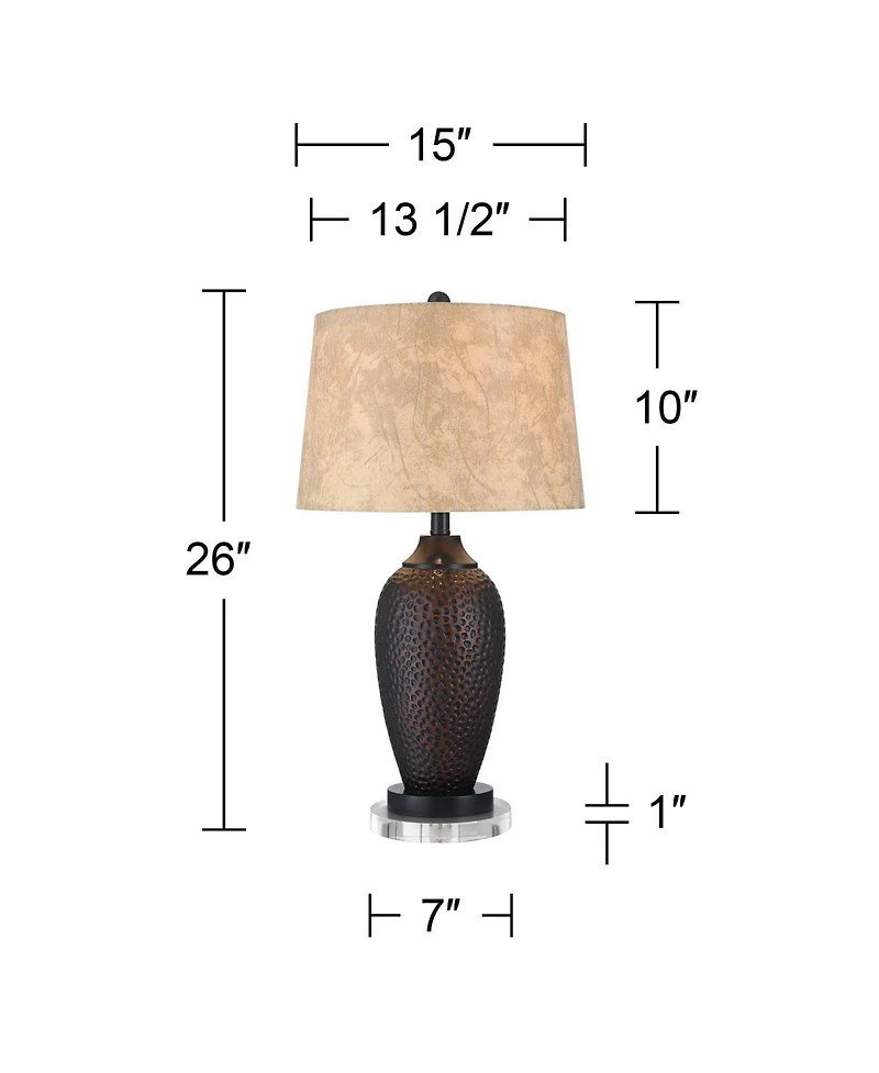 Franklin Iron Works Kaly Rustic Table Lamps Set of 2 with Round Risers 26" High Oil Rubbed with Usb Charging Port Drum Shade for Living Room
