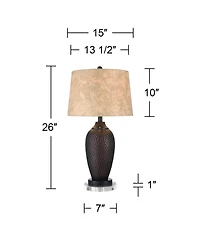 Franklin Iron Works Kaly Rustic Table Lamps Set of 2 with Round Risers 26" High Oil Rubbed with Usb Charging Port Drum Shade for Living Room