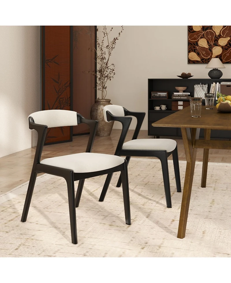Rainsken Modern Dining Chairs Set of 2, Rubberwood Frame, Upholstered Chairs, Sharp Armrests, Open Back, for Room/Kitchen/Living Room