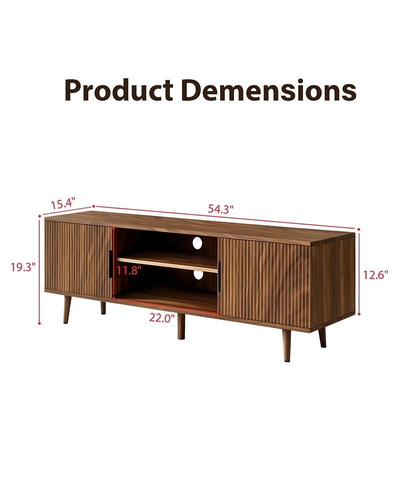 Rainsken Fluted Tv Stands, with Storage and Open Shelves, Mid Century Modern Entertainment Center, for Living Room, Bedroom