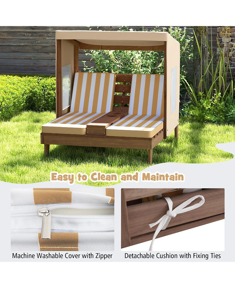 Sugift Kids Double Patio Lounge Chair with Detachable Canopy and Cup Holders, 37 x 33.5 in