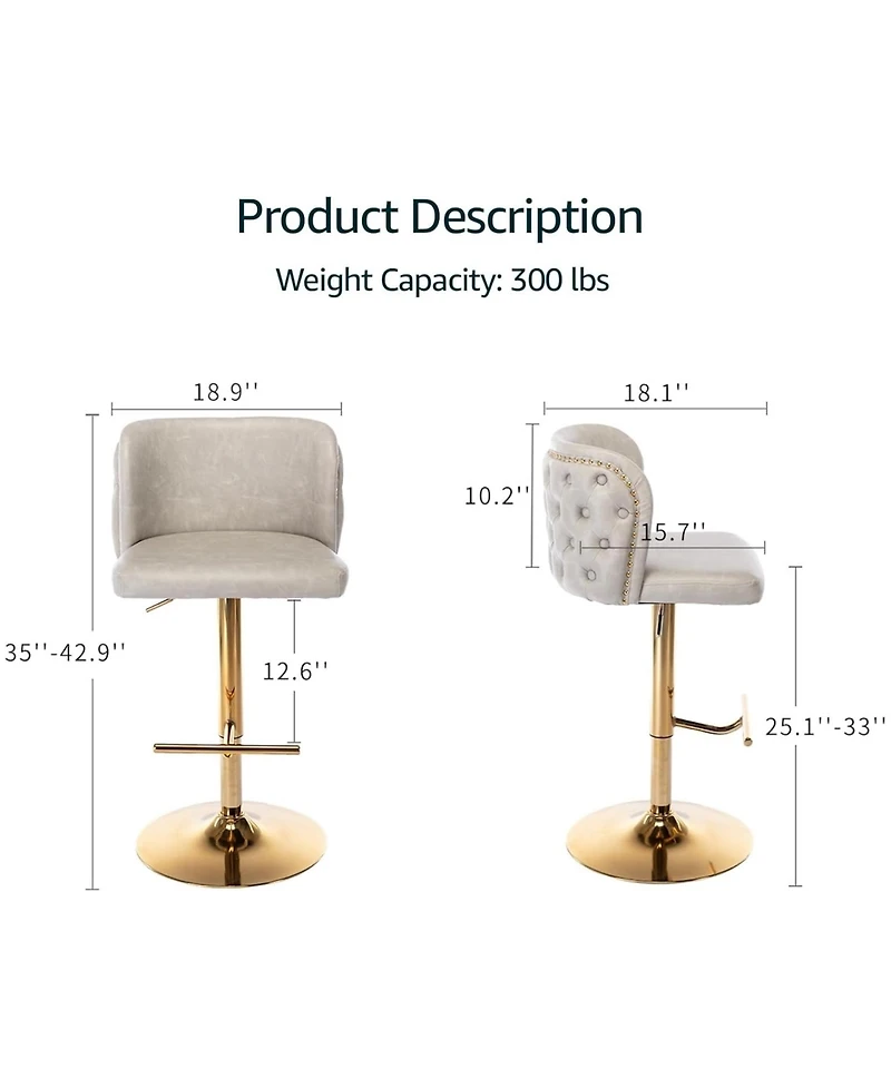 Rainsken Barstools Set of 2 - Modern Pu Leather Bar Stools