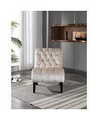 Rainsken Comfy Velvet Accent Chair, with Tufted Backrest, Upholstered Armless Side Solid Rubber Wood Legs, for Bedroom, Living Room