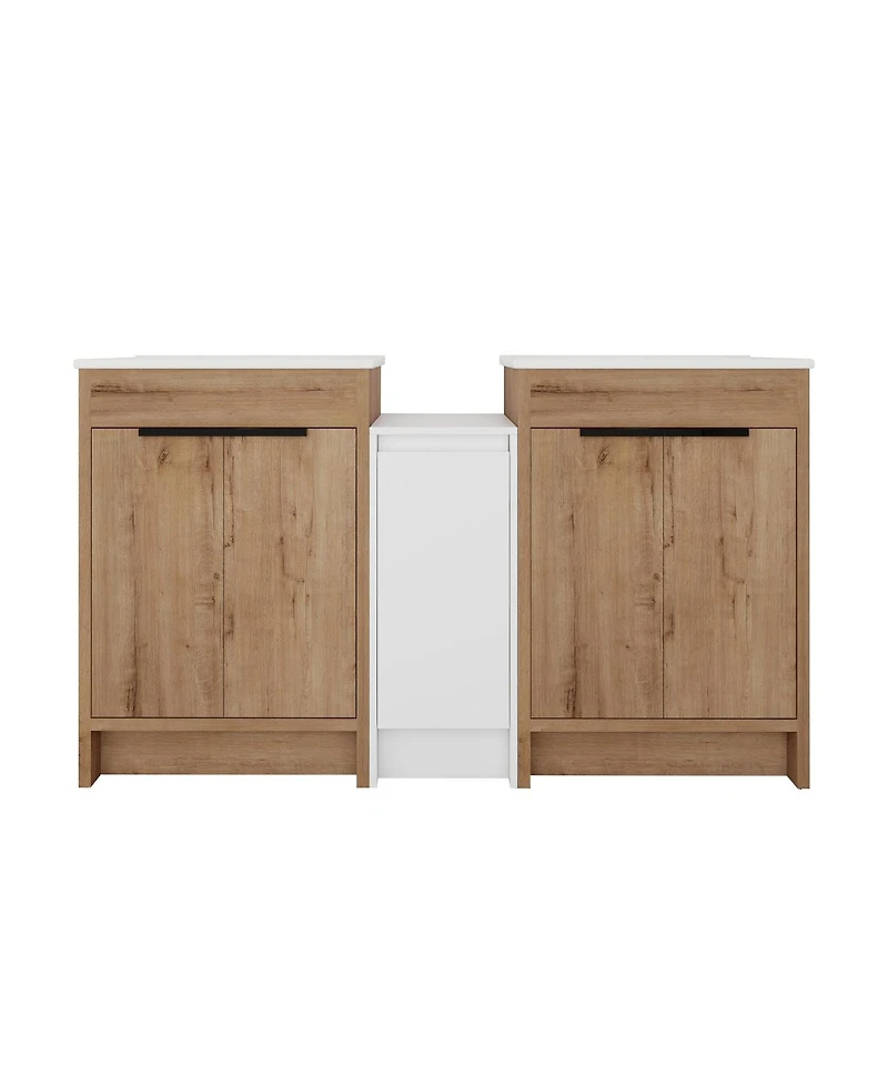 Sillysis Freestanding Double Bathroom Vanity Set with Ceramic Sinks, Plywood Cabinets, Center Storage for Modern Bathrooms