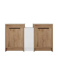 Sillysis Freestanding Double Bathroom Vanity Set with Ceramic Sinks, Plywood Cabinets, Center Storage for Modern Bathrooms