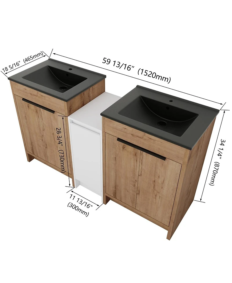 Sillysis Freestanding Double Bathroom Vanity Set with Ceramic Sinks, Plywood Cabinets, Center Storage for Modern Bathrooms