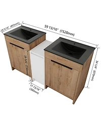 Sillysis Freestanding Double Bathroom Vanity Set with Ceramic Sinks, Plywood Cabinets, Center Storage for Modern Bathrooms