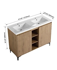 Sillysis 47.6 Inch Freestanding Double Sink Bathroom Vanity with Resin Basin, Adjustable Shelves and Open Storage, Modern Design