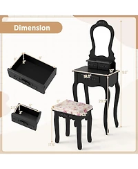 Volenca 3-Drawer Makeup Vanity Set with Fan-Shape Mirror, Cushioned Stool, Black