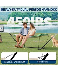 gaomon Double Hammock with Stand - 2-Person Cotton Rope Hammock with Polyester Quilted Pad and Pillow, 475 Lbs Capacity Portable Hammock for Garden