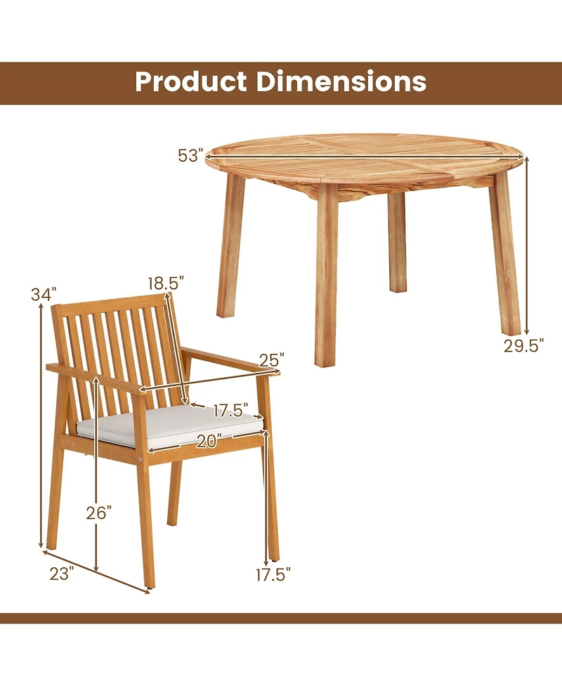 Sugift 5-Piece Acacia Wood 53 in Round Dining Set with Umbrella Hole