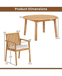 Sugift 5-Piece Acacia Wood 53 in Round Dining Set with Umbrella Hole