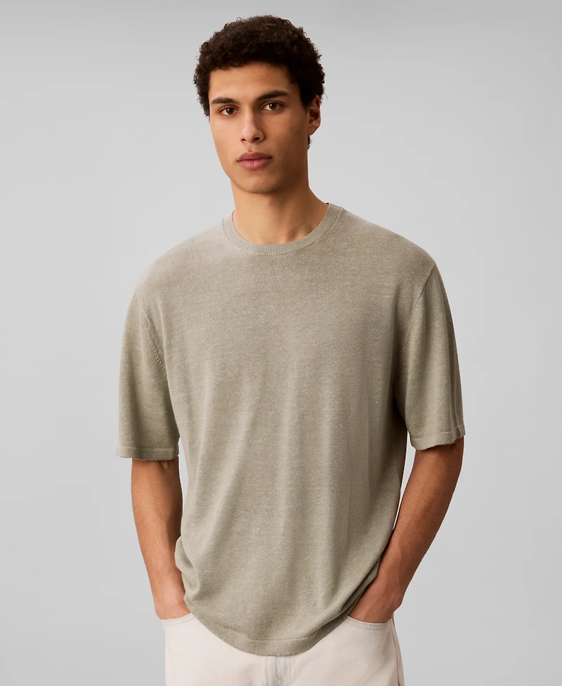Calvin Klein Men's Subtly Textured Linen Blend Short-Sleeve Sweater
