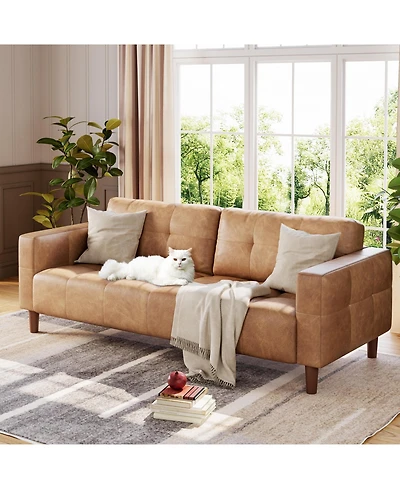 homfan 3-Seater Sofa, 83" Wide Faux Leather Sofa with Spring Cushion, Modern Sofa with Deep Seats and 2 Removable Back Cushions for Living Room