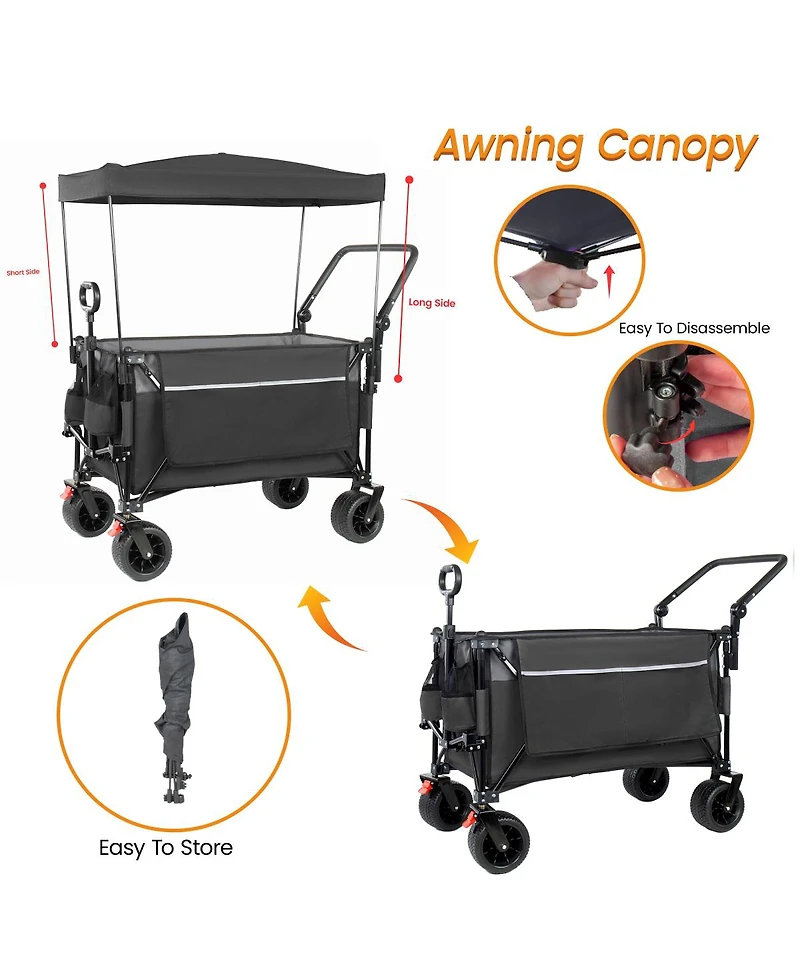 Streamdale Furniture Multi-Functional Folding Wagon Cart with Canopy 480lbs Capacity