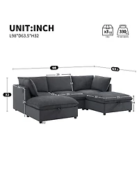 Streamdale Furniture 98'' Modular U-Shaped Sectional Sofa with Storage Ottoman and Charging Ports