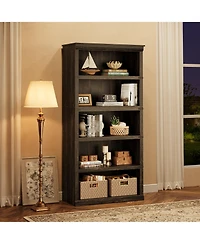 homfan 31 Inch Retro Bookcase with Metal Frame, Bookshelf for Living Room Office, Engineered Wood