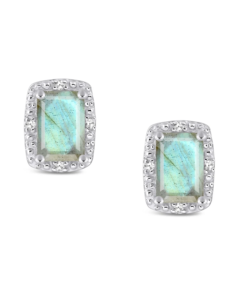 Onyx & Diamond Accent Rectangle Stud Earrings Sterling Silver (Also Turquoise Labradorite)