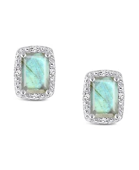 Onyx & Diamond Accent Rectangle Stud Earrings Sterling Silver (Also Turquoise Labradorite)
