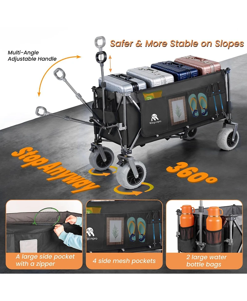 Streamdale Furniture 52-inch Heavy-Duty Foldable Utility Wagon 560lbs Capacity Collapsible Design