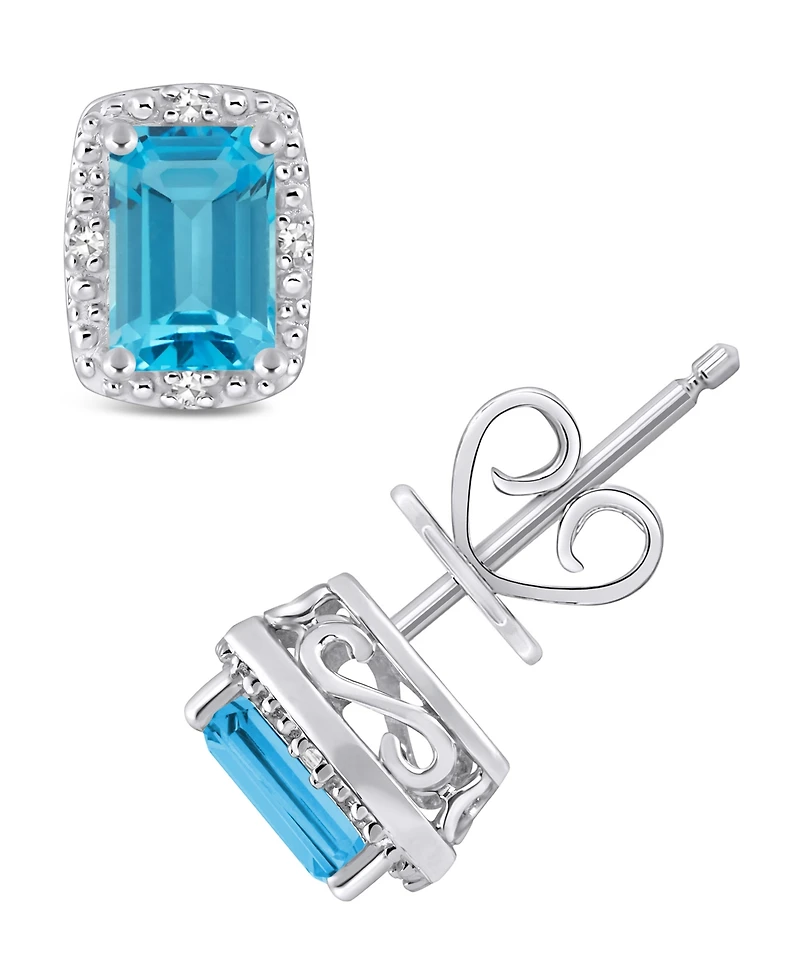 Gemstone and Diamond Accent Stud Earrings Sterling Silver
