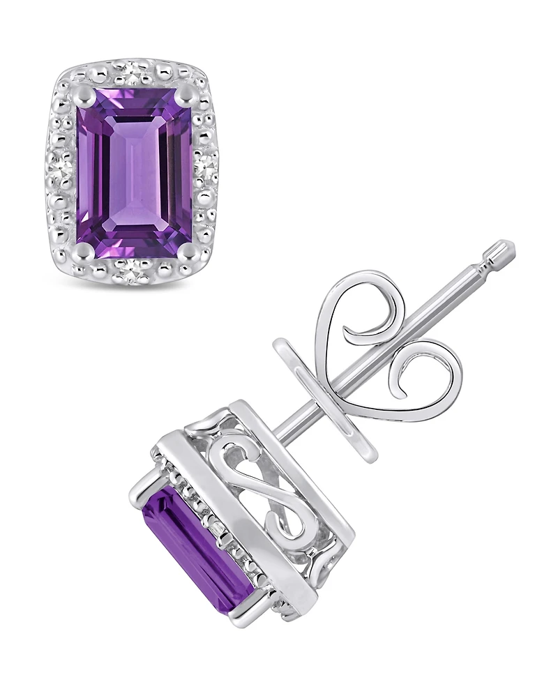 Gemstone and Diamond Accent Stud Earrings Sterling Silver